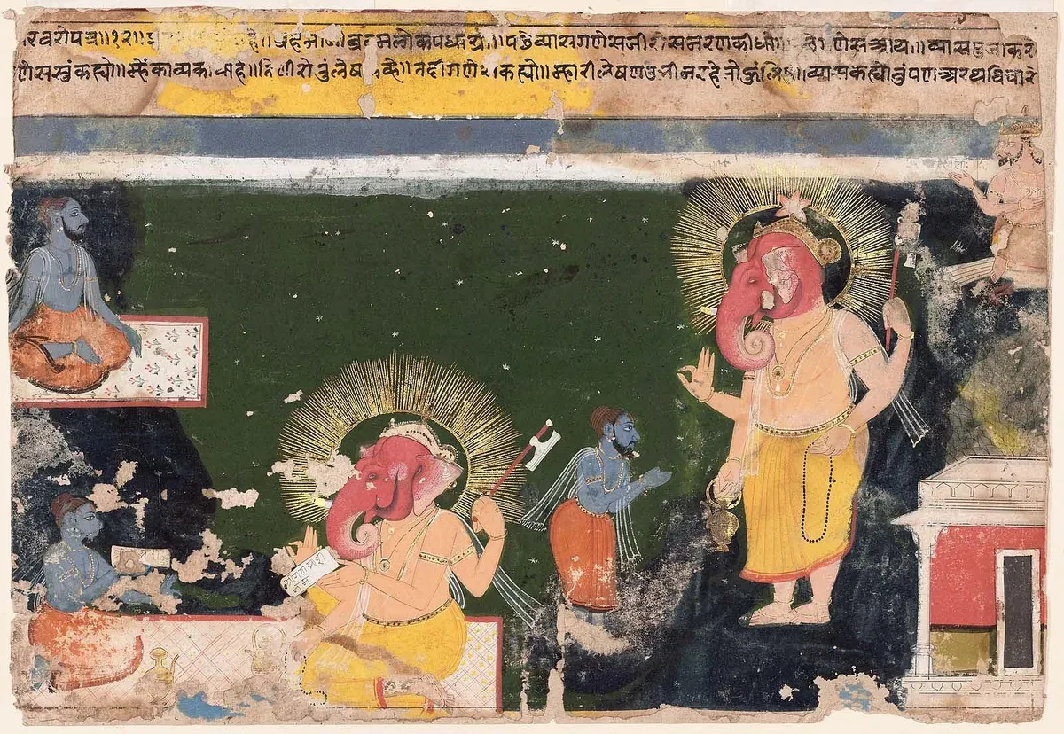 व्यास और गणेश का एक चित्र, जिसमें गणेश महाभारत लिख रहे हैं
